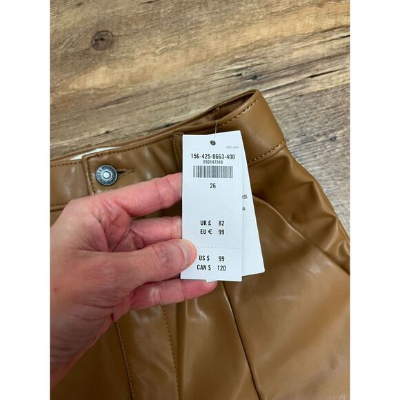 Abercrombie & Fitch Ultra High-Rise Faux Leather Pants Split Ankle Brown 26 NWT - Picture 4 of 12